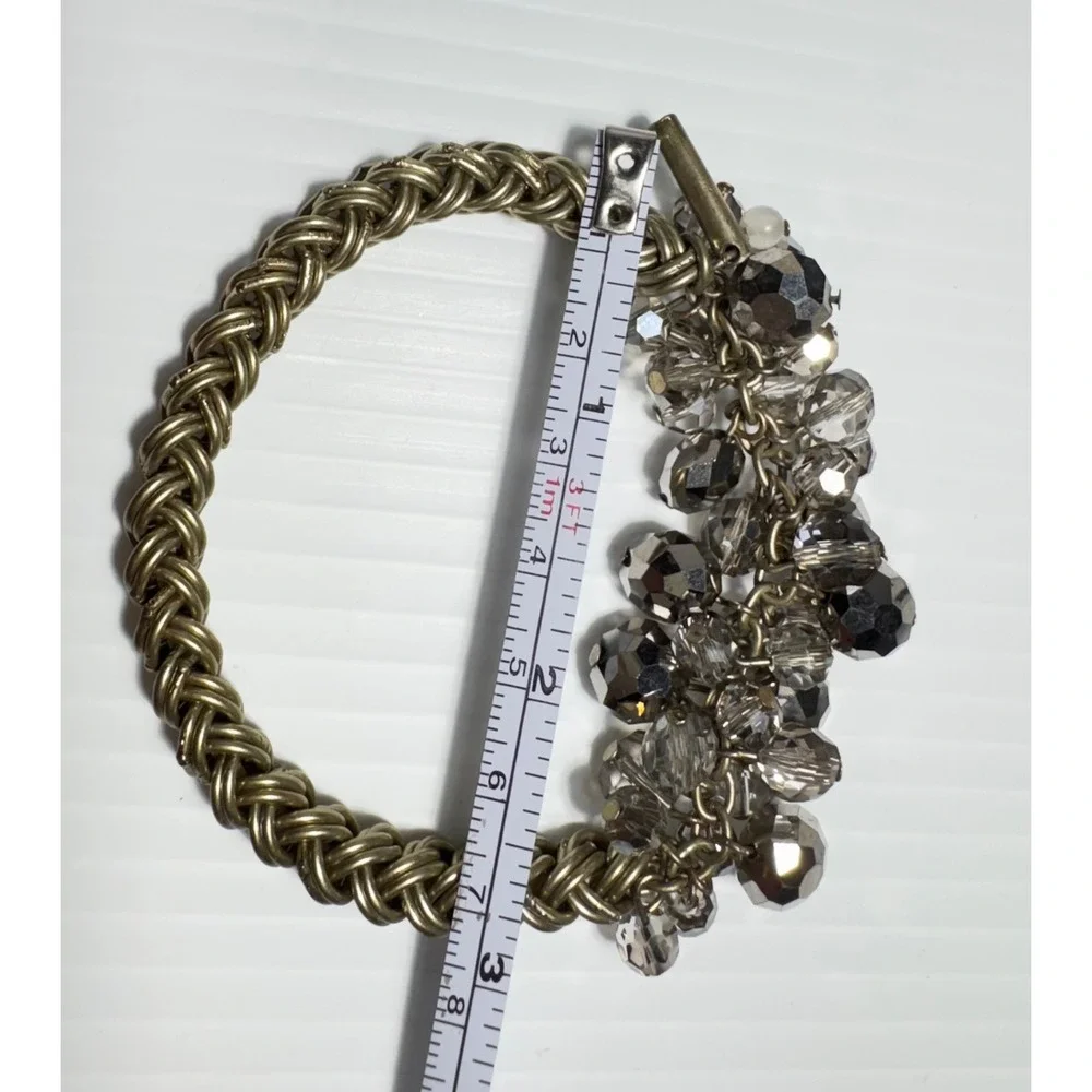 Kenneth Cole NY Gold Tone Woven Chain & Faceted Crystal Cluster Toggle Bracelet
